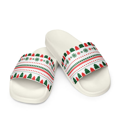 Fair Isle Knit Christmas Women's Slides – white strap, front view