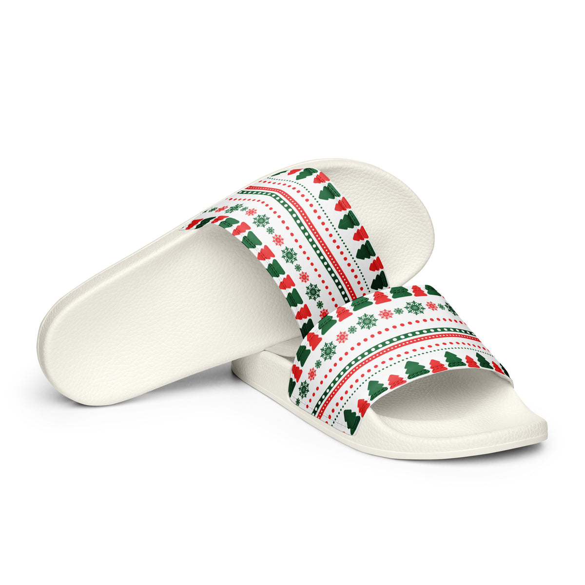 Fair Isle Knit Christmas Women's Slides – white strap, front view