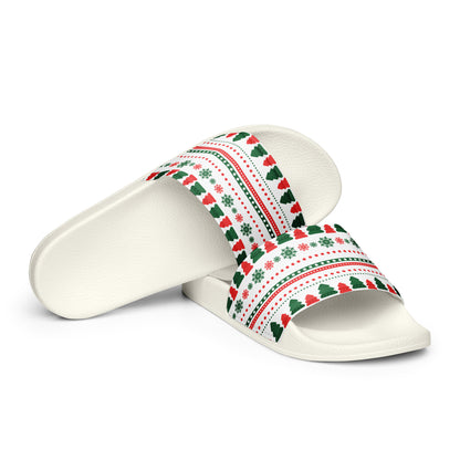 Fair Isle Knit Christmas Women's Slides – white strap, front view