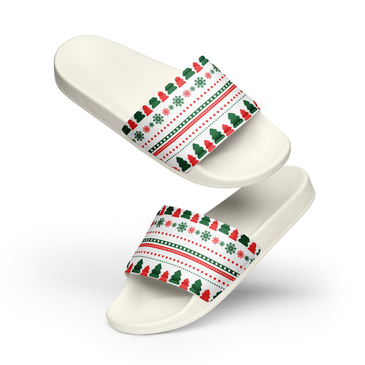 Fair Isle Knit Christmas Women's Slides – white strap, front view