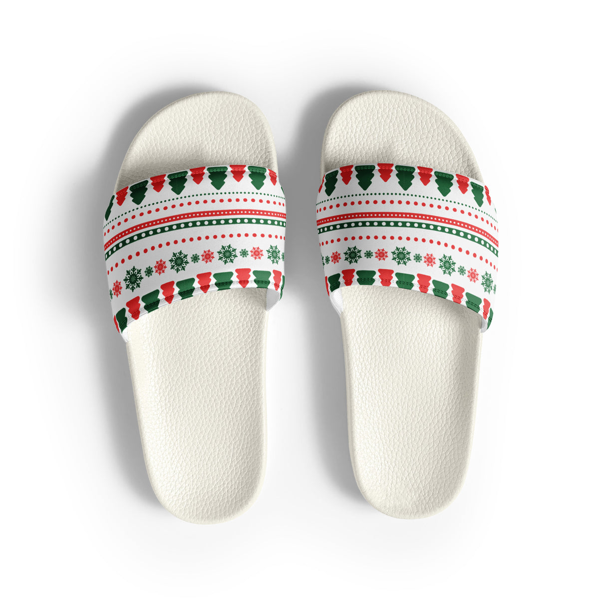 Fair Isle Knit Christmas Women's Slides – white strap, front view