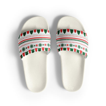Fair Isle Knit Christmas Women's Slides – white strap, front view