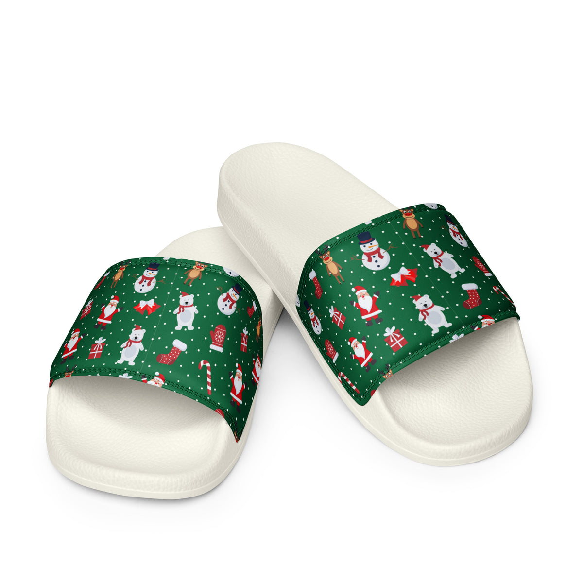 Evergreen Christmas Pattern Women's Slides – white strap, front view