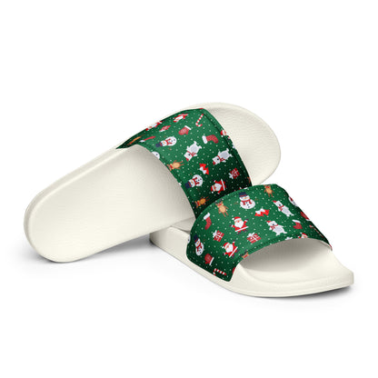Evergreen Christmas Pattern Women's Slides – white strap, front view