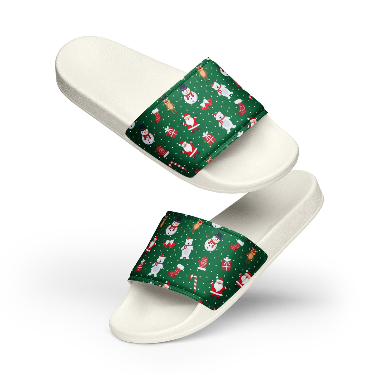 Evergreen Christmas Pattern Women's Slides – white strap, front view