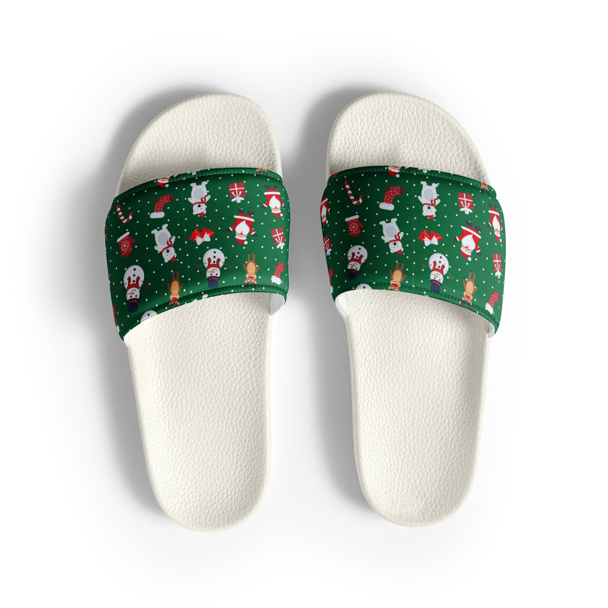 Evergreen Christmas Pattern Women's Slides – white strap, front view