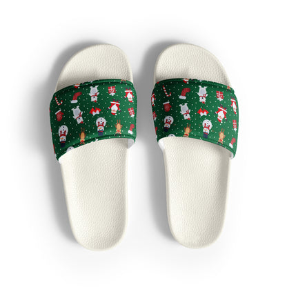 Evergreen Christmas Pattern Women's Slides – white strap, front view