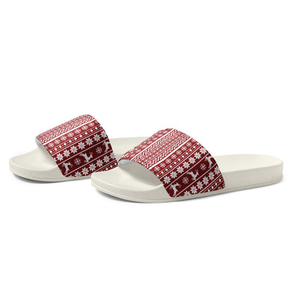Red Christmas Knit Women's Slides – white strap, left front view