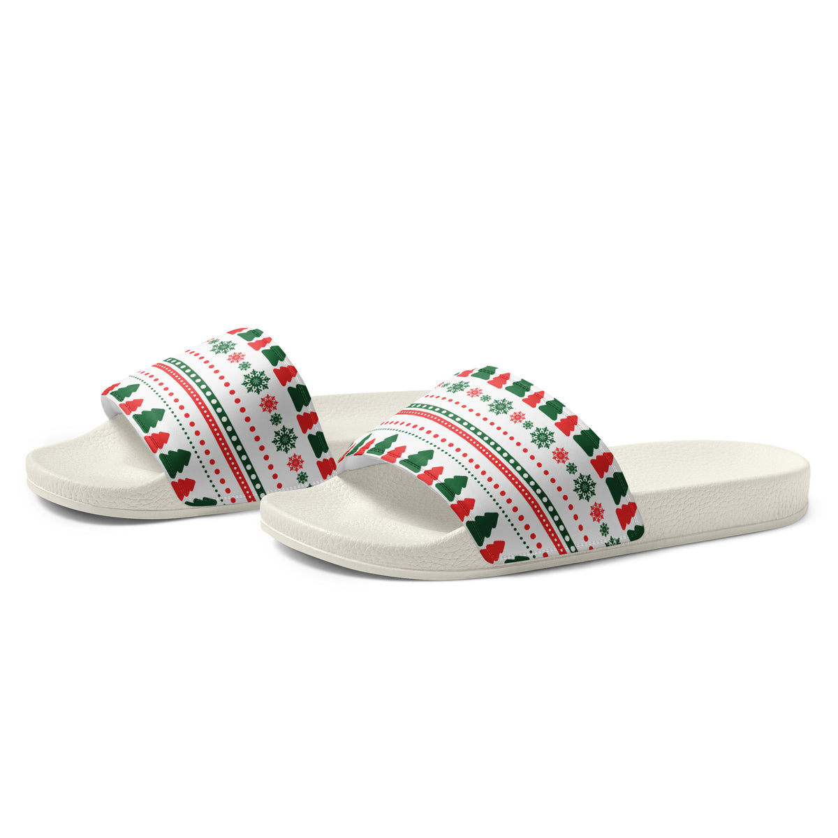 Fair Isle Knit Christmas Women's Slides – white strap, left front view