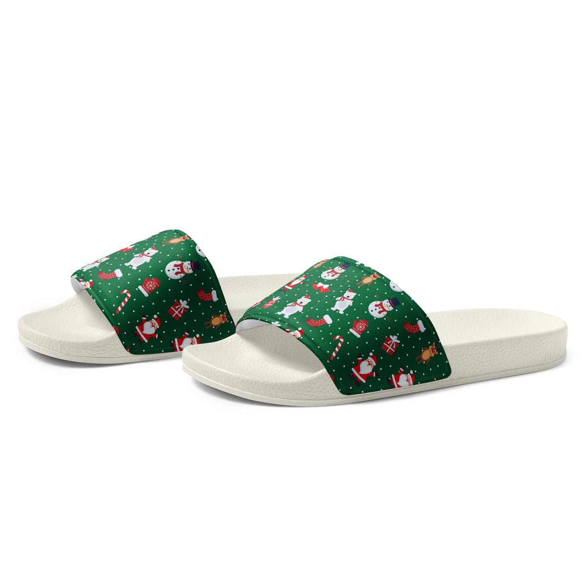 Evergreen Christmas Pattern Women's Slides – white strap, left front view