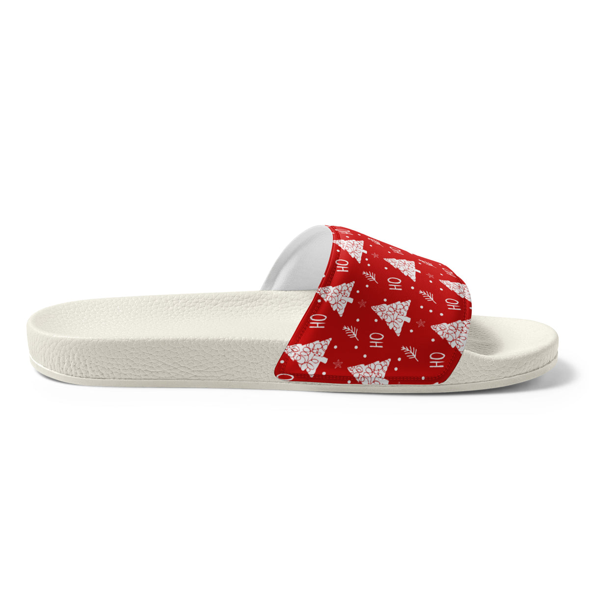 Red Christmas Tree Pattern Women's Slides – white strap, left inside view