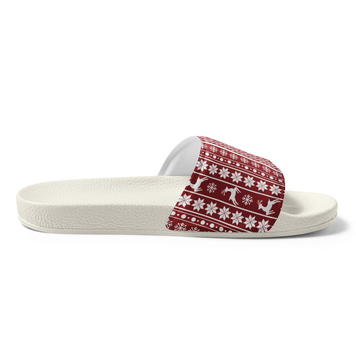 Red Christmas Knit Women's Slides – white strap, left inside view