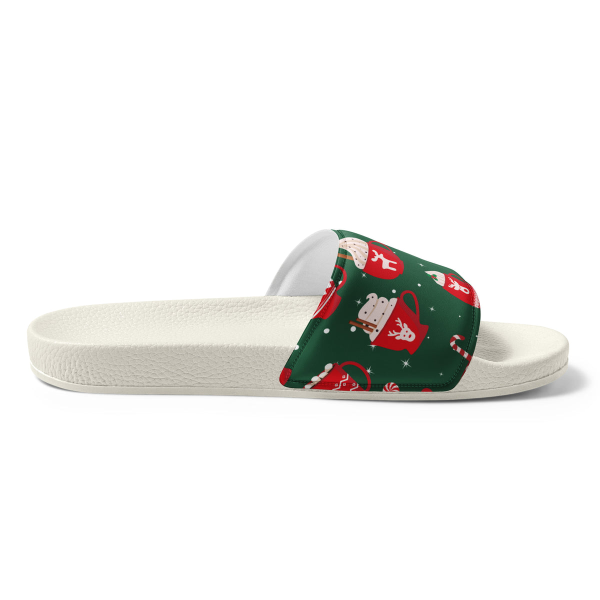Green & Red Christmas Gifts Women's Slides – white strap, left inside view