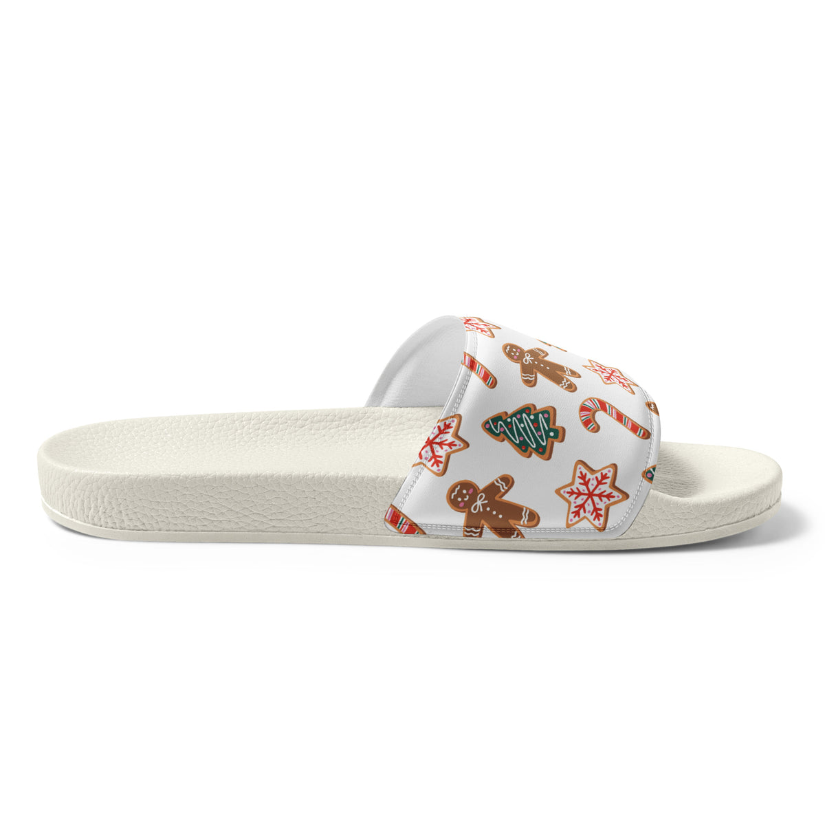 Gingerbread Cookies Christmas Women's Slides – white strap, left inside view