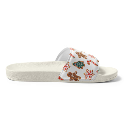 Gingerbread Cookies Christmas Women's Slides – white strap, left inside view