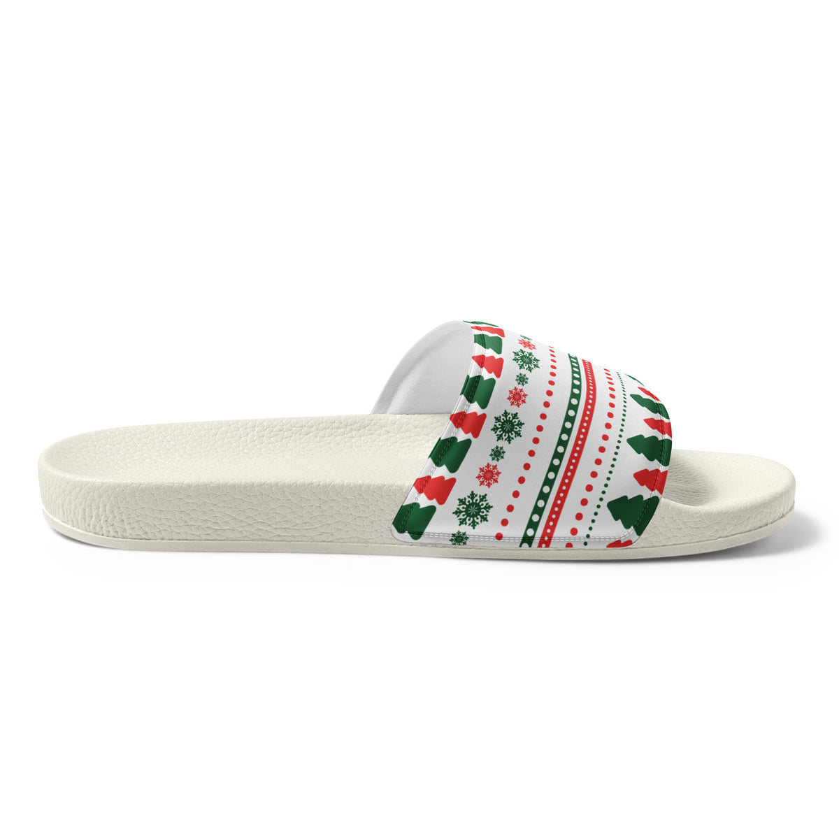 Fair Isle Knit Christmas Women's Slides – white strap, left inside view
