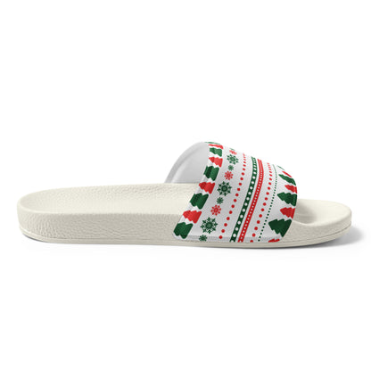 Fair Isle Knit Christmas Women's Slides – white strap, left inside view