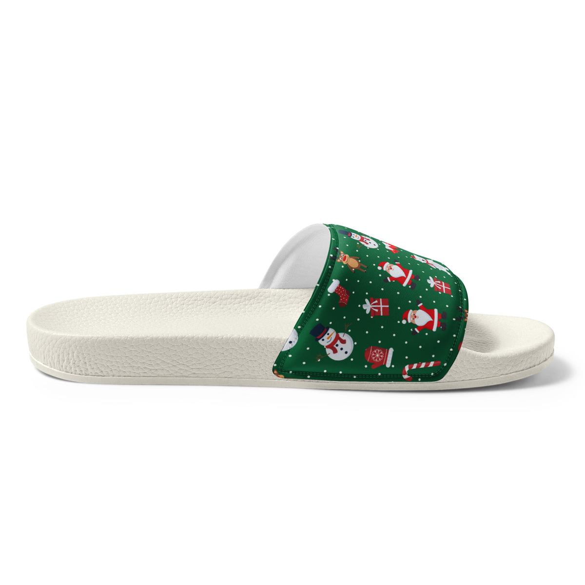 Evergreen Christmas Pattern Women's Slides – white strap, left inside view