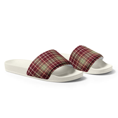 Cozy Holiday Plaid Christmas Women's Slides – white strap, right front view