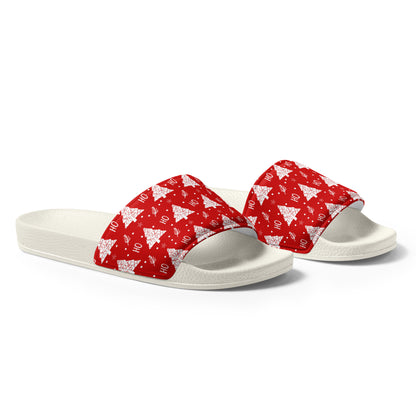 Red Christmas Tree Pattern Women's Slides – white strap, right front view