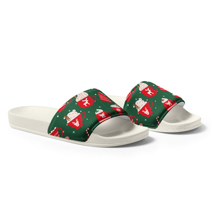 Green & Red Christmas Gifts Women's Slides – white strap, right front view