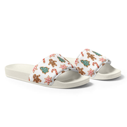 Gingerbread Cookies Christmas Women's Slides – white strap, right front view