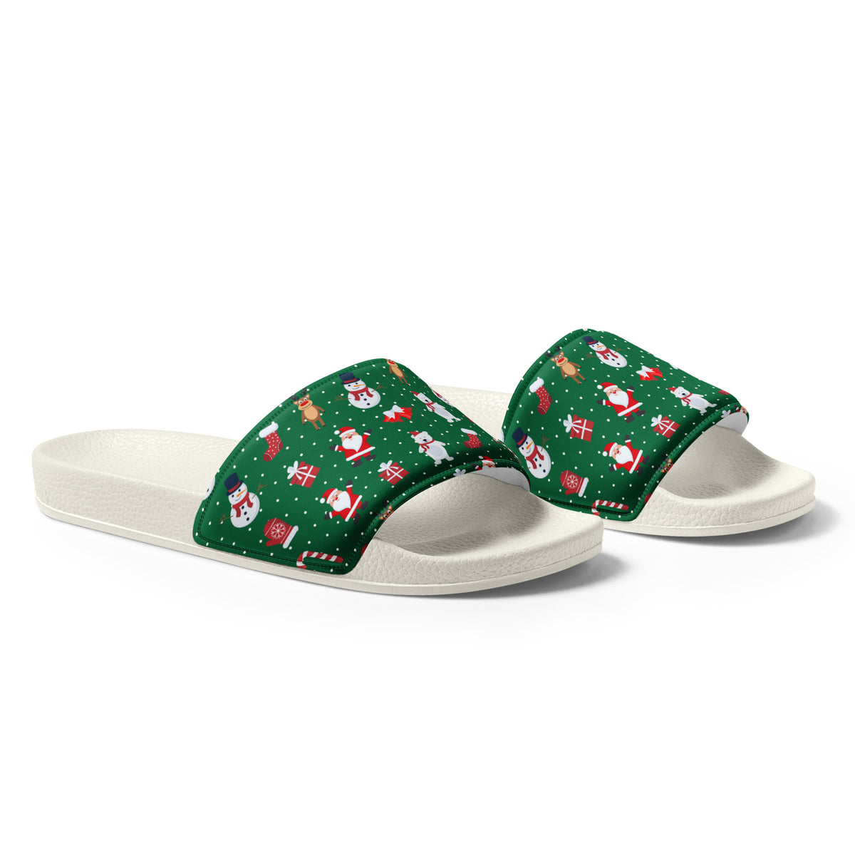 Evergreen Christmas Pattern Women's Slides – white strap, right front view