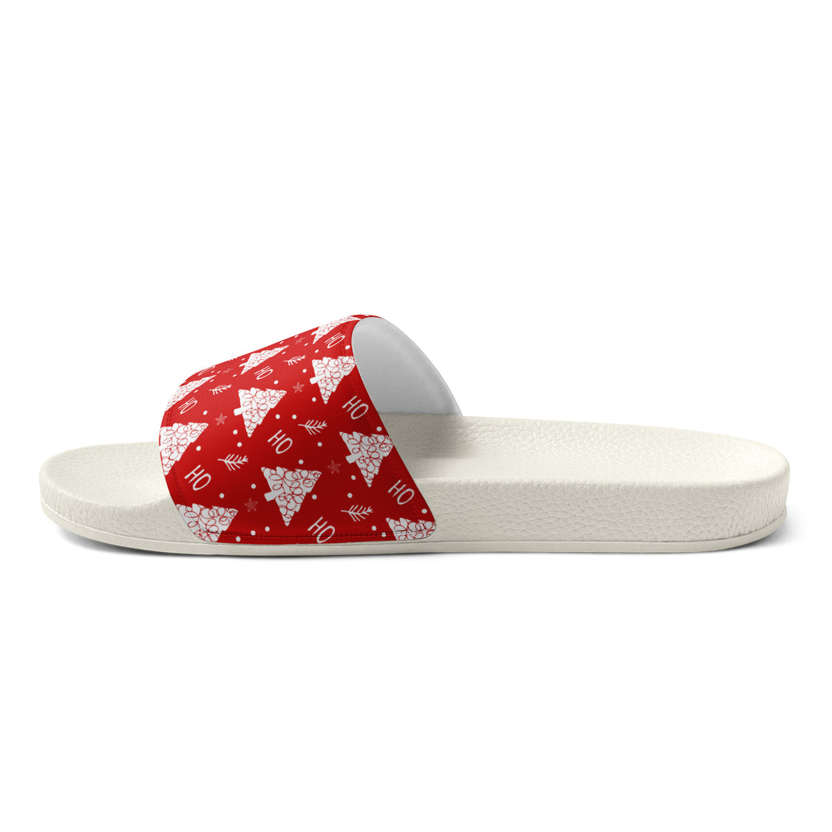 Red Christmas Tree Pattern Women's Slides – white strap, right inside view