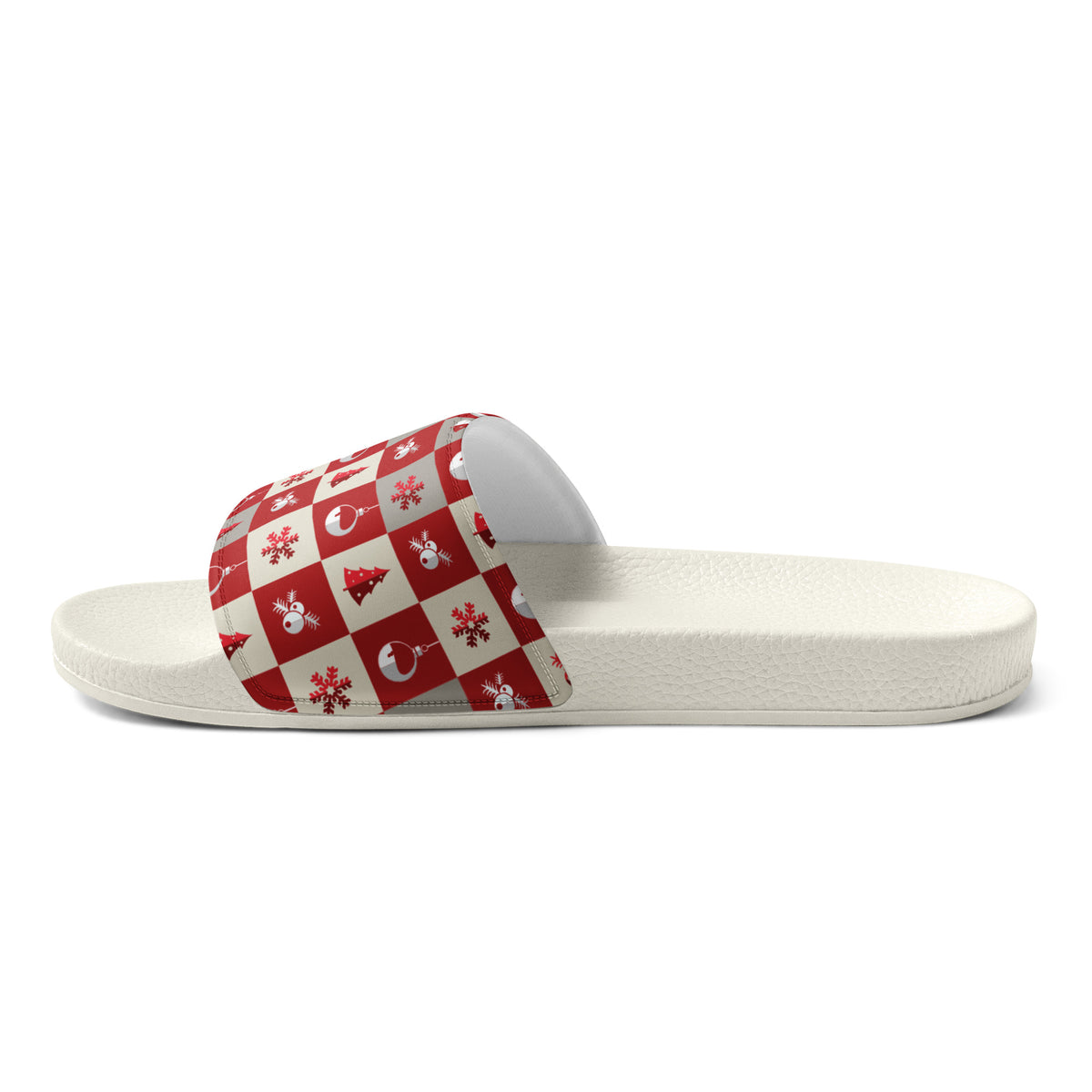Red Nordic Snowflake Christmas Women's Slides – white strap, right inside view