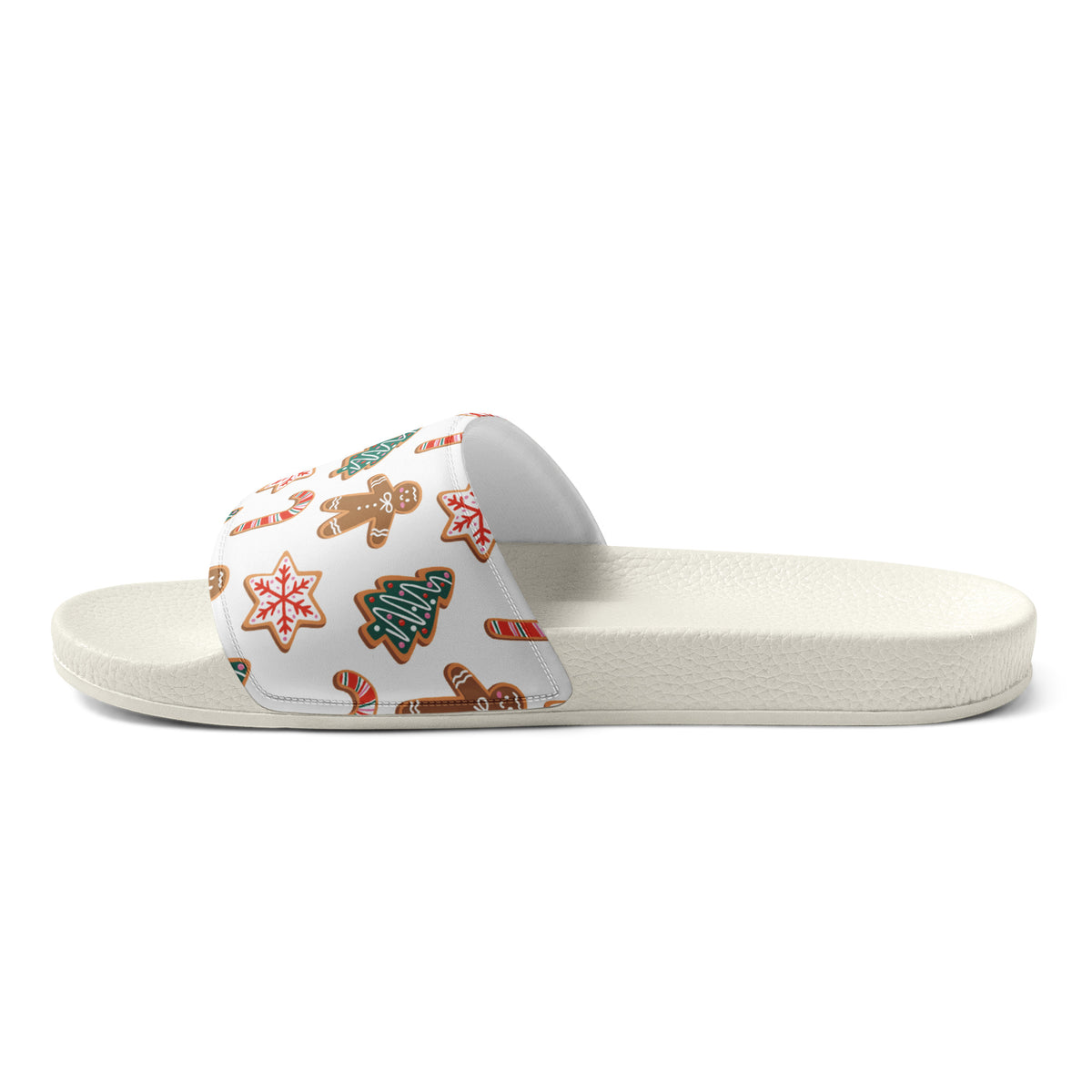 Gingerbread Cookies Christmas Women's Slides – white strap, right inside view