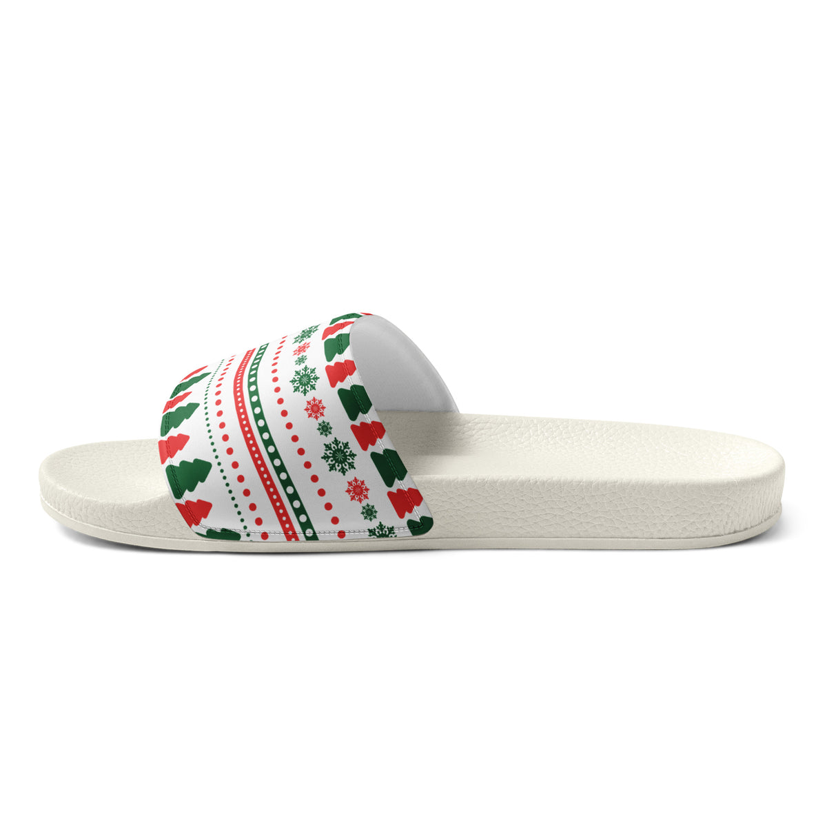 Fair Isle Knit Christmas Women's Slides – white strap, right inside view