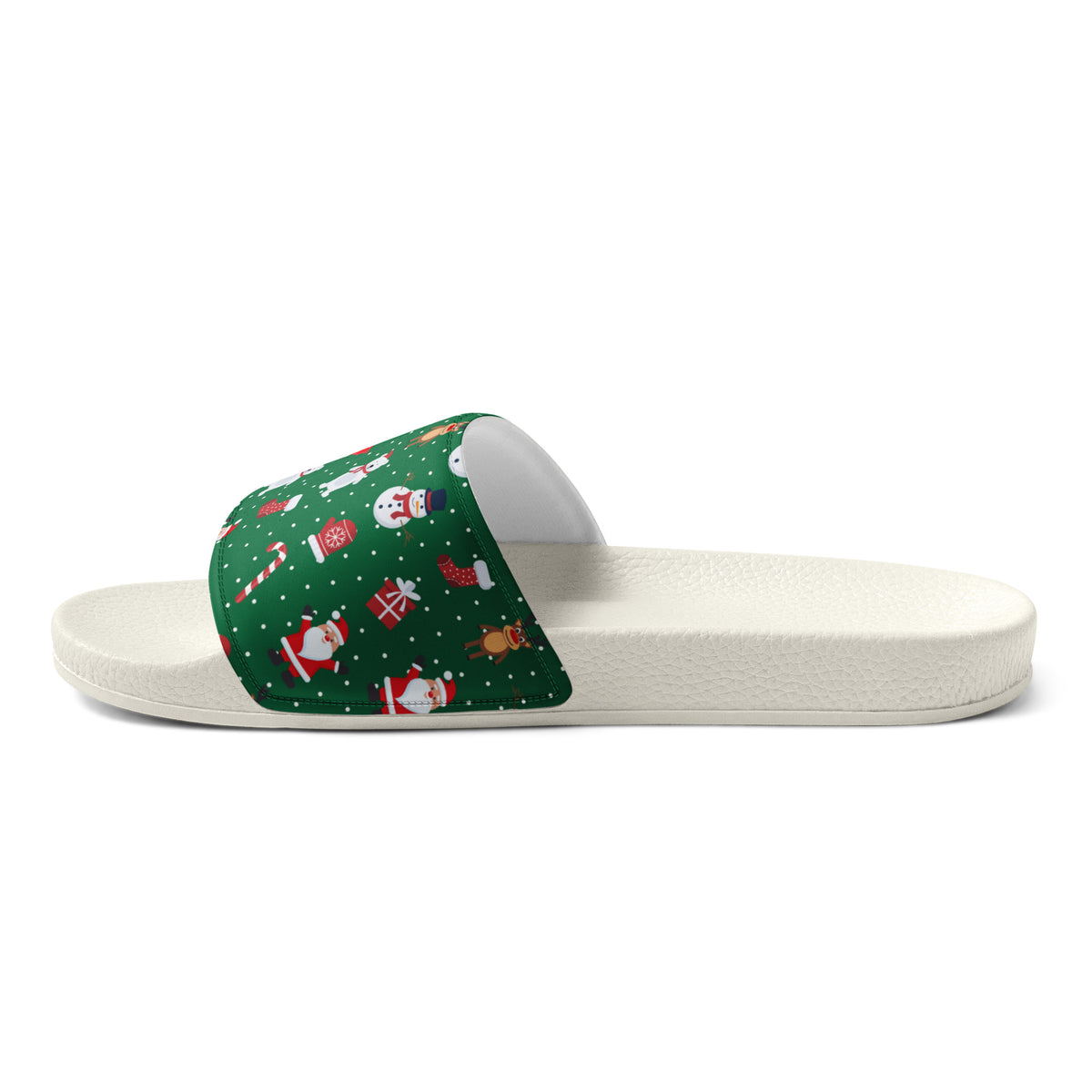 Evergreen Christmas Pattern Women's Slides – white strap, right inside view