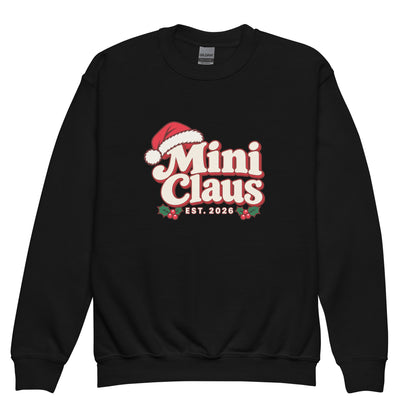 Mini Claus Kids Christmas Sweatshirt – Black, front view