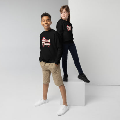 Mini Claus Kids Christmas Sweatshirt – Black, front view