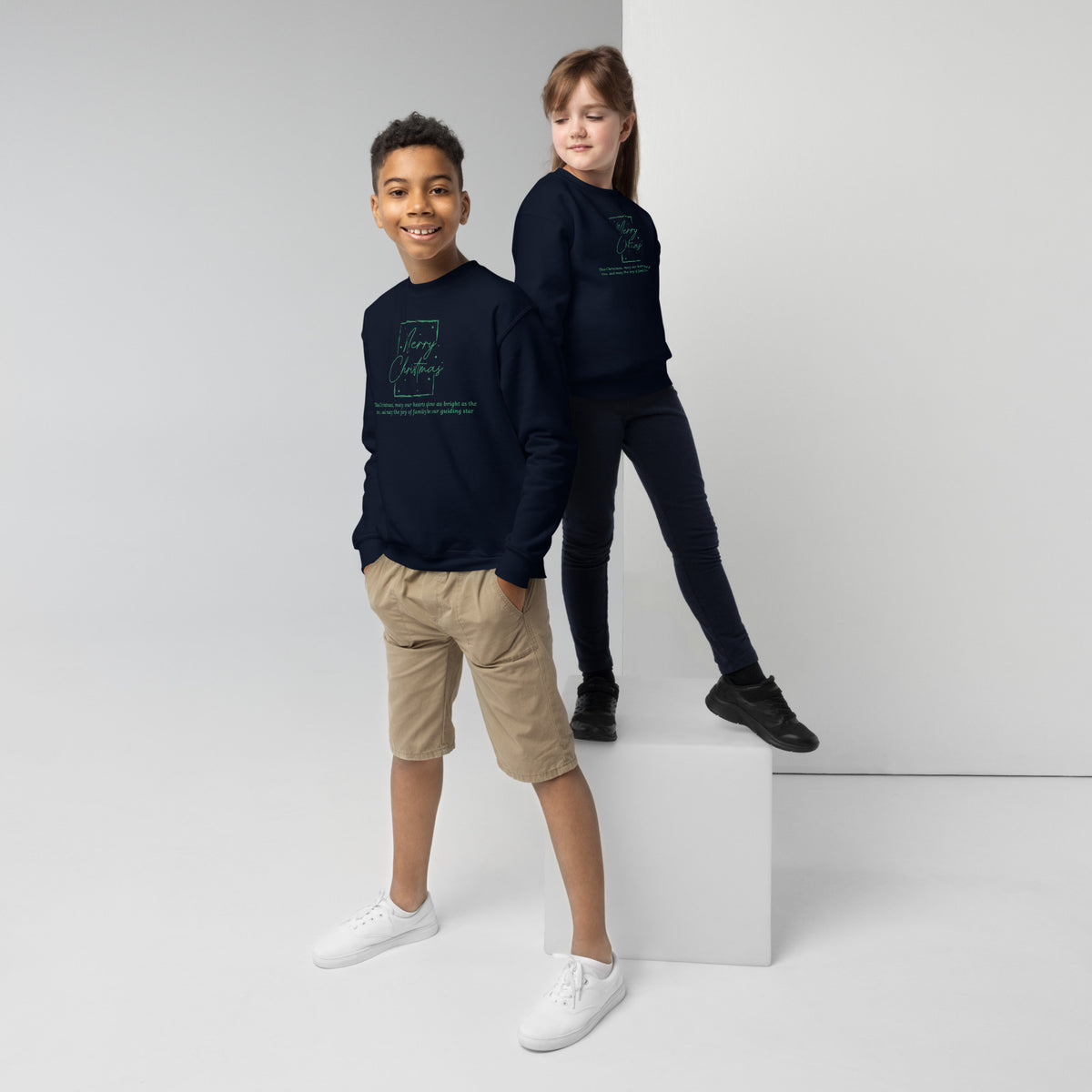Navy kids Christmas sweatshirt – Joy of Family Guiding Star