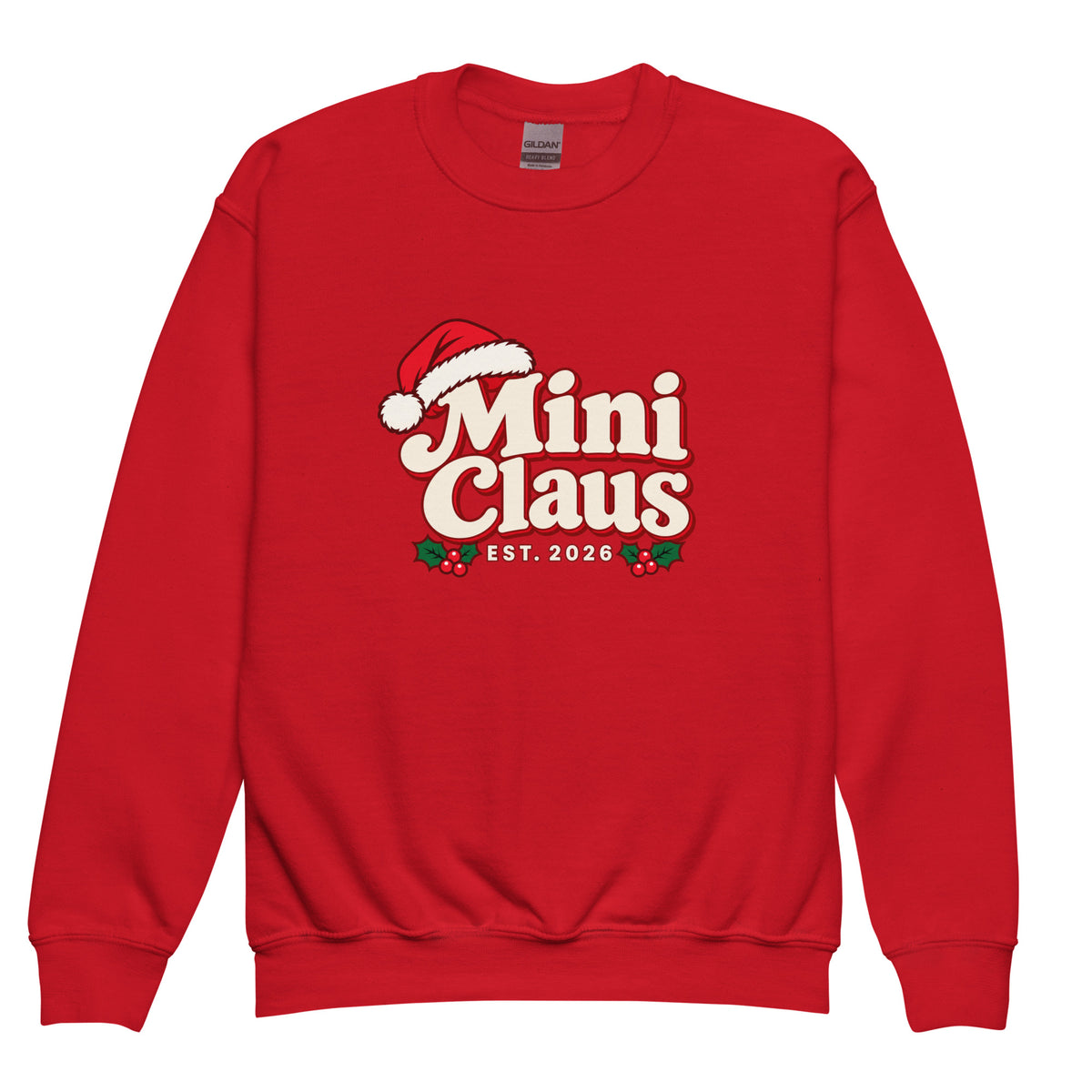 Mini Claus Kids Christmas Sweatshirt – Red, front view