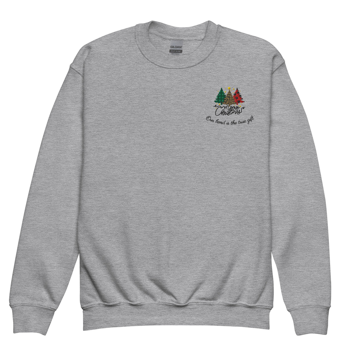 Sport grey kids Christmas sweatshirt with embroidered Christmas trees