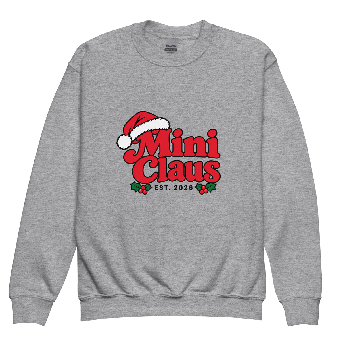 Mini Claus Kids Christmas Sweatshirt – Sport Grey, front view