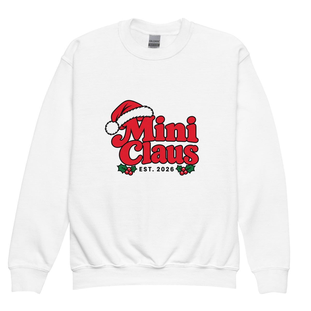 Mini Claus Kids Christmas Sweatshirt – White, front view